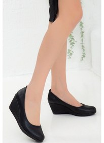 Resim Cilt Siyah Kadın Dolgu Topuklu Ayakkabı-1826-Siyah 
