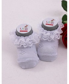 Resim Burçak Çorap Soft Yıkamalı Kız Bebek Çorabı - Tül Ve Güpür Detaylı Pamuklu Model 4'lü Dantelli Beyaz 