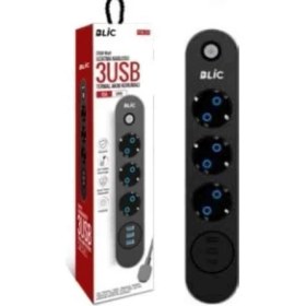 Resim Aymestore Blic Ftr-01 3 Priz / 3 USB Girişli Termal Akım Korumalı Priz 