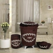 Resim Bonny Home Galaxy Kahve 3'lü Kadife Çeyizlik Dantelli Banyo Kirli Çamaşır Sepeti Seti 