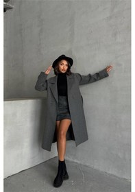 Resim Neşeli Butik Kadın Astarlı Antrasit İthal Kaşe Kaban Nbg048 Antrasit 