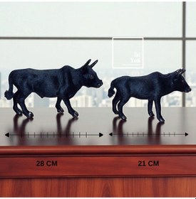 Resim Hunlee Siyah Dekoratif Boğa Figürü Seti 28 Cm Ve 21 Cm Heykel, Modern Ev Ve Ofis Aksesuarı 