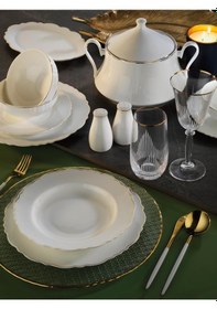 Resim Aryıldız Ar34019 Bone Porselen Wave 60 Parça Yemek Takımı Gold 