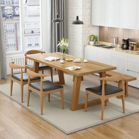 Resim Timber's Team DORA-Ahşap Yemek Masası / Ağaç Toplantı Masası / Çalışma Masası - Ahşap Ayaklı 