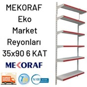 Resim Mekoraf Market Raf Sistemi 2 Metre 90 Cm En Derilik 35 Cm 6 Katlı 