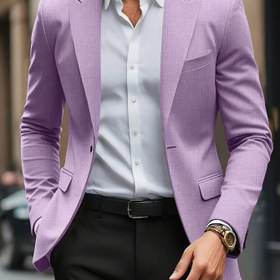 Resim Tek Renk Uzun Kollu Günlük Takım Elbise Ceketi, Minimalist Erkek Formal Giyim - Şık Stil 