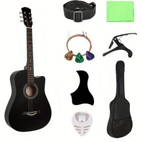 Resim 38 İnç Başlangıç ​​Akustik Gitar Başlangıç ​​Kiti, Basswood Boyun, ABS Plastik Gövde, Sırt Çantası, Capo, Ayarlanabilir Askı, Çizik Koruma Pedini İçerir (Rastgele Renk), Dize, Temizleme Bezi ve Çizik Koruma Pedini 