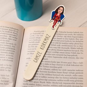 Resim Maceraperest Kadın Karikatürlü Çubuk Kitap Ayracı 