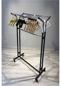 Resim Teknor V Ayarlı Paslanmaz Metal Konfeksiyon Elbise Askılık Tekerlekli Portatif Askılık Siyah 