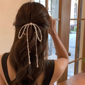 Resim 1 adet Şık Fransız Boncuklu Saç Toku - Beyaz İmitasyon İnci ve Altın Kurdele, Partiler, Düğünler ve Özel Günler için Mükemmel, Sevimli Plastik Şeritli Saç Aksesuarı ile Boncuk ve İnci Öğeleri 
