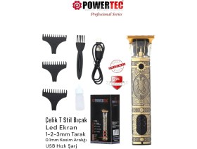 Resim Powertec TR-1220 Pro Usb Şarjlı Dijital T-Bıçak Sakal Vücut Kıl Tüy Alma Kadın Erkek Epilasyon Tıraş Makinesi 