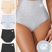 Resim Kadınlar için 4 Adet Yüksek Bel Gül Baskılı Külot - Yumuşak, Nefes Alabilir, Rahat Kalıp, Bej, Açık Mavi, Siyah, Yüksek Destek, Minimalist Tasarım, Yüksek Bel Külot 