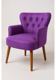 Resim Azra Mobilya Modern Berjer Tekli Koltuk Mor Babyface Kumaş, Ceviz Ayak, Salon, Oturma Odası, Balkon İçin Mor 