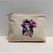 Resim Uretti - Semiha 5931 - El Boyama Kadın Kozmetik Çantası-krem Krem 