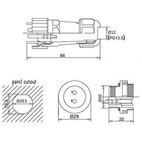 Resim SD20 3 Pin 20mm Su Geçirmez Konnektör Takımı - Panel Tipi 