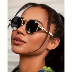 Resim 1 adet Vintage Yuvarlak Çerçeve Moda Gözlükleri, Paslanmaz Çelik Lensler, Metal Kilitler, Gözlük Bezi ile - Kadınlar için Moda Retro Gözlükler, Şık Yuvarlak Çerçeve Gözlükler | Moda Yuvarlak Çerçeve Gözlükler | Dayanıklı Moda Gözlükler 