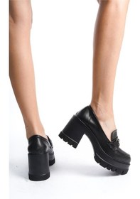 Resim Kadın Guzi Siyah Cilt Tokalı 8 Cm Topuklu Platformlu Ayakkabı-siyah1 Siyah 