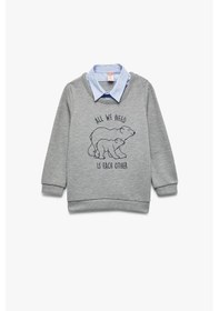 Resim Koton Erkek Bebek Uzun Kollu Gömlek Yaka Baskılı Sweatshirt Gri 