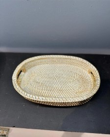 Resim Dekoratif Polyester Hasır Tepsi Krem Gold 