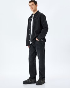 Resim Pamuklu Normal Bel Vintage Straight Fit Jean Pantolon 