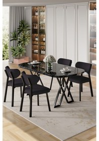 Resim Canisa Axton Serisi Sabit Mdf 90x168 Siyah Mermer Desen Mutfak Masa Takımı 4 Sandalye Antrasit Sandalye Siyah Mermer Masa 