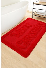 Resim Doğal Kaymaz Taban Banyo Paspas Uzun Ömürlü Yumuşak Dokulu Su Emici Yıkanabilir Yazılı Paspas Marry 60x100 Kırmızı 