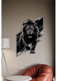 Resim Siyah Aslan Renkli Metal Tablo 