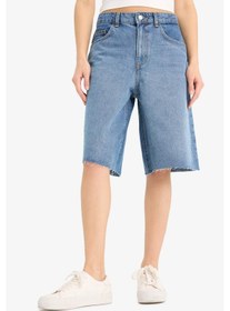 Resim DeFacto Yüksek Bel Jean Bermuda Şort E1603AX25SMNM28 Mavi 