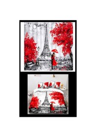 Resim Parıs Çift Kişilik 4 Parça Nevresim Takımı Ve 2 Adet Fon Perde 