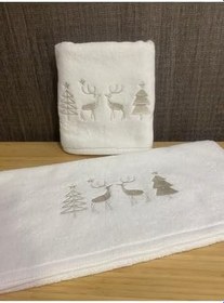 Resim Yılbaşı Temalı Nakışlı El Havlusu Geyik Nakışlı 50 x 90 