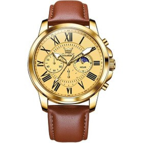 Resim Sones Skmeı 9218 Erkek Yatay Çizgili Arap Rakamlı Kadranlı Örgü Kemerli Kuvars Saat Turuncu 