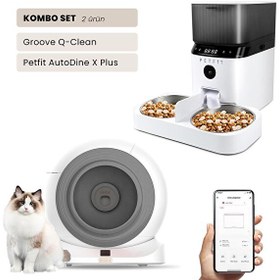 Resim Groove Q-Clean Wi-Fi Otomatik Kedi Tuvaleti Gri - AutoDine X Plus 5L Wi-Fi Kameralı Akıllı Otomatik Mama Kabı 