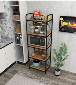Resim Metallica Concept Başak Siyah 5 Katlı Çok Amaçlı Raf Düzenleyici Mikrodalga Kavanoz Rafı Mutfak Rafı 