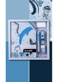 Resim Serve Deep Hediye Seti - Defter, Serve Deep Uclu Kalem, Silgi, Min Gök Mavi 