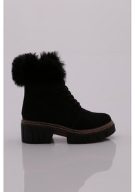 Resim Dgn 3267-2027 Kadın Kalin Taban Bağcikli Kürklü Bot 3267-2027-R1680 Siyah 
