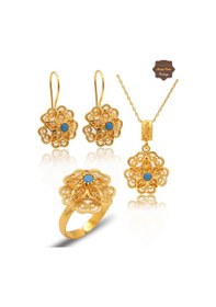 Resim Firuze Taşlı Gül Model Kadın Gold Kaplama 925 Ayar Gümüş Telkari Üçlü Set 201025482 Altın 