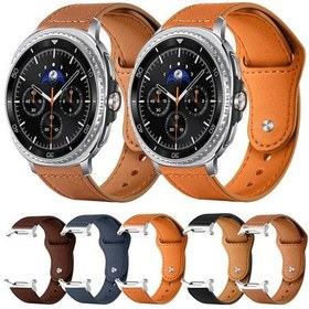 Resim Samsung Galaxy Uyumlu Watch8/8 Classic Xdfind Perçin Tokası Hakiki Deri Saat Bandı Kahverengi 