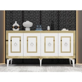 Resim Karrya Konsol 4 Kapaklı Raflı Beyaz-altın 