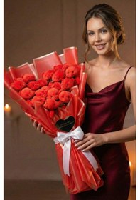 Resim Sevgililer Günü Ne Özel: Deluxe 65 Cm Dev 19 Ayılı Peluş Ayıcık Buketi Kırmızı 