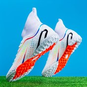 Resim Erkek Yüksek Üst Çim Futbol Ayakkabıları, Profesyonel Açık Hava Kaymaz Nefes Alabilen Bağcıklı TF Futbol Kramponları Yaz Yağmurlu Gün Eğitimi Açık Hava Yarışması için 