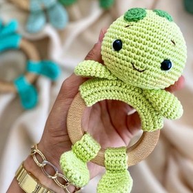 Resim Amigurumi Sempatik Kaplumbağa Çıngırak - Fıstık Yeşili 