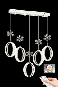 Resim İstanbul Avize İstanbul Avize Zeus 5'li Yemek Masası Gümüş Kumandalı 3 Renk Ledli Modern Led Avize 