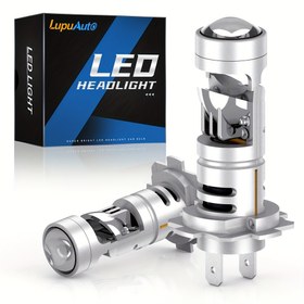 Resim 2 adet LUPUAUTO H7 LED Far Ampulleri, 30.000LM 6500K Soğuk Beyaz, Mini Canbus Turbin Işık Projeksiyonu, 12V 100W, Alüminyum Gövde, Arabalar & Motosikletler için Fanlı Çift Lens Tasarımı, Araba İç Aydınlatması | Şık Alüminyum Ampuller | Süper Parlak Leds 