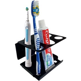 Resim Ardini Yapışkanlı Ve Vidalı Şarjlı Diş Fırçalık Tutucu Macunluklu Mat Siyah Siyah 