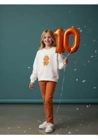 Resim Kız Çocuk Pamuklu Karakter Baskılı Oversize Tasarım Sweatshirt-16454 Beyaz 