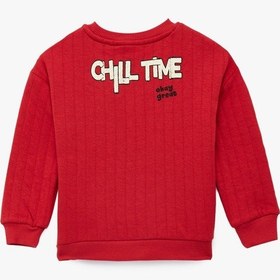 Resim Koton Şardonlu Uzun Kollu Bisiklet Yaka Pamuklu Sweatshirt Kırmızı 6smb10131tk Kırmızı 