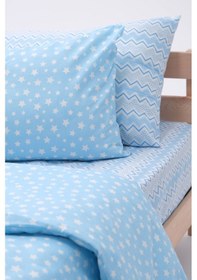Resim Star Lastikli Çarşaflı Pamuklu Tek Kişilik Nevresim Takımı - Mavi 