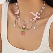 Resim Boho Şirin Stil Kadınlar Yaka Kolye Kelebek Püsküllü, Yıldız Boncukları ve Çilek - Plastik Moda Takıları Günlük ve Parti Etkinlikleri için - Mozaik Yok, Özel Kaplama - Tüm Mevsimler için Çok Yönlü Hediye - 1 Adet 
