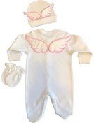 Resim AngelButik Kız Bebek Pembe Nakışlı Melek Kanatlı Tulum 