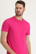 Resim Fuşya Bisiklet Yaka Slim Fit Dar Kesim Pamuklu Tişört Kigili